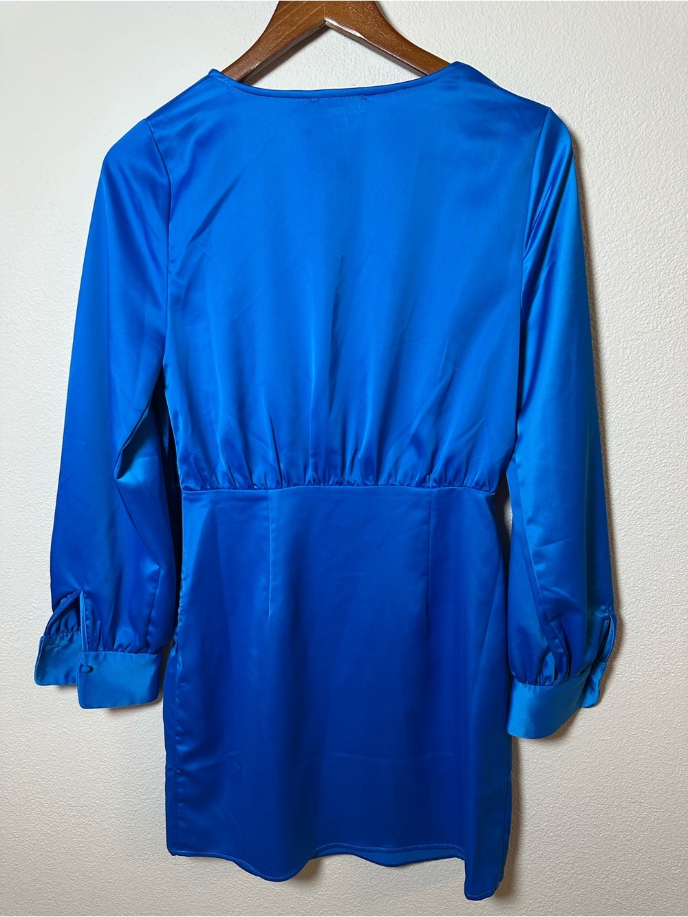 Blu Pepper Royal Blue Satin Long Sleeve Wrap Dress from Vici Collection - Picture 2 of 3